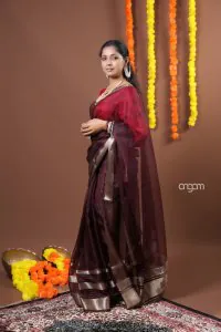 Burnt wine with gold orgenza saree