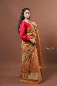 orange tint banswada embroidery saree