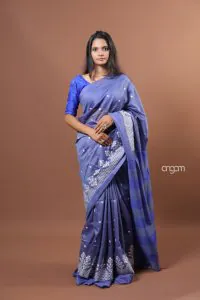 purplish blue banswada embroidery saree