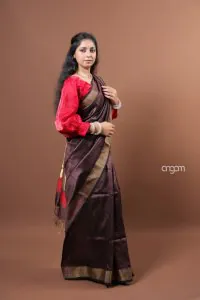 Pure Chocolate dupion silk saree