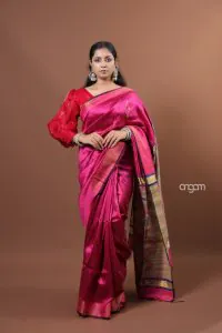 Florescent hot pink dupion silk saree