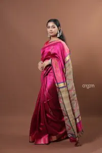 Florescent hot pink dupion silk saree