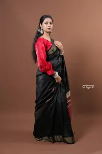 black and gold Dupion Silk saree