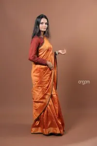 Tangerine pure dupion silk saree