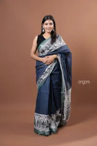 Carbon blue cotton slub saree