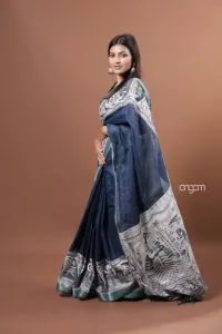 Carbon blue cotton slub saree