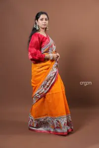 Pure Orange cotton slub saree