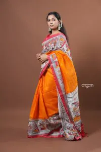 Pure Orange cotton slub saree