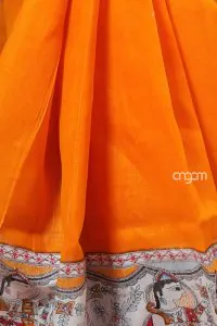 Pure Orange cotton slub saree