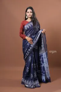 Violet with blue cotton slub saree