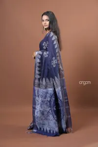 Violet with blue cotton slub saree