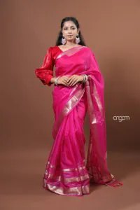 Hot pink organza saree