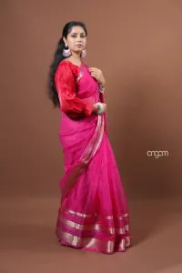 Hot pink organza saree