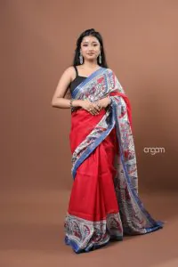 Piky Red madhubani art saree