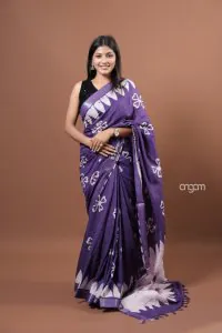 Purple Cotton Hand Batik Print Saree