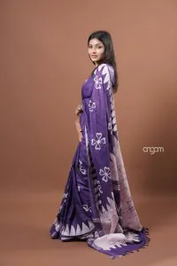 Purple Cotton Hand Batik Print Saree