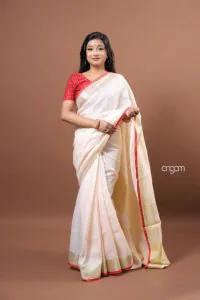 Morning white Pure linen saree