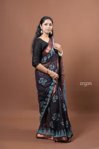 Ocean in the night Hand batik saree