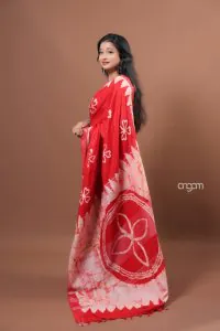 Red and white hand batik saree