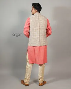 Kolika Brown Cotton-Linen Nehru Jacket