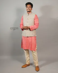 Kolika Brown Cotton-Linen Nehru Jacket